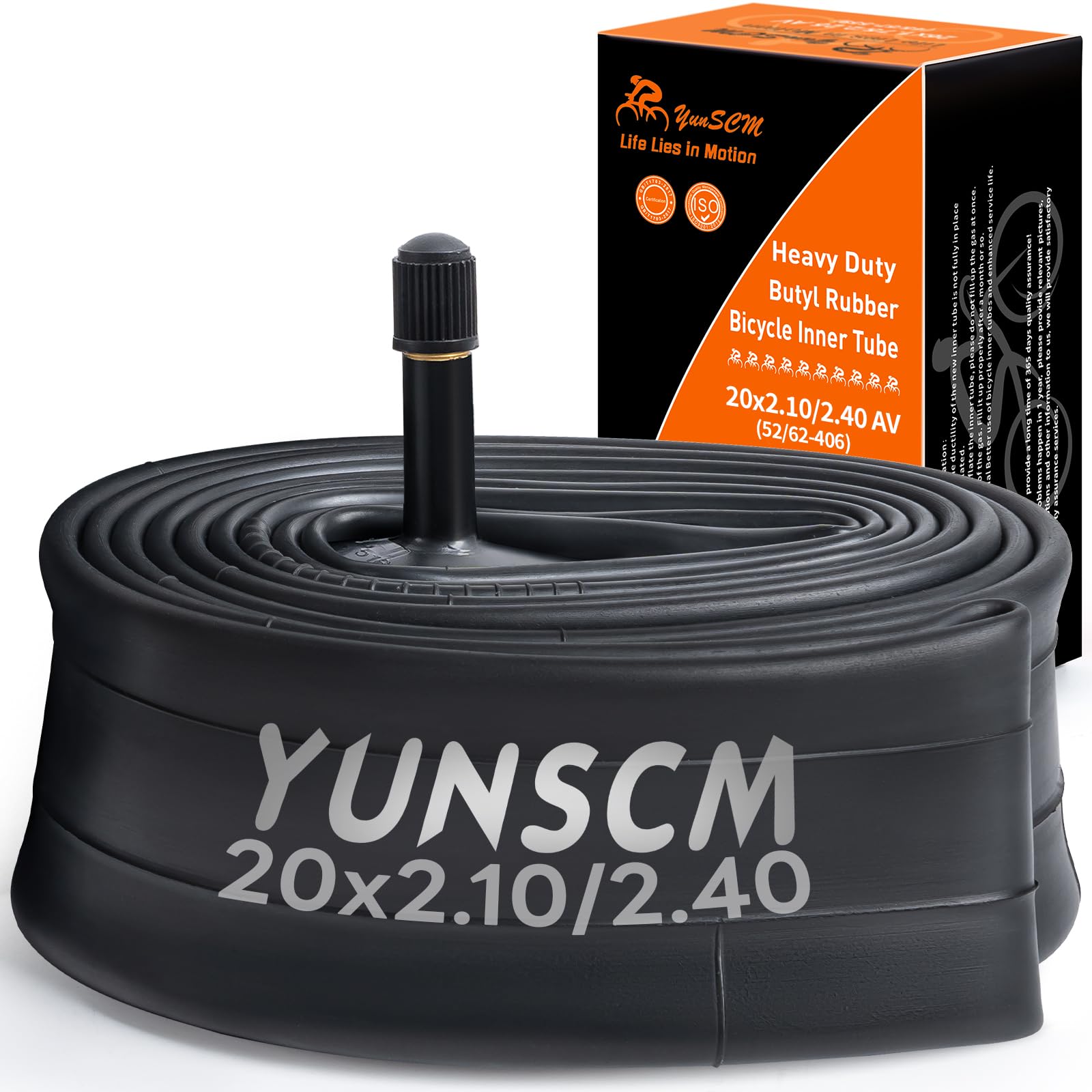 Photo 1 of 1-PC 20" Bike Tube 20x2.10/2.40(52/62-406) AV32mm Schrader Valve Compatible with 20x2.1 20x2.125 20x2.2 20x2.25 20x2.3 20x2.35 20x2.4 Bike Tire Tube