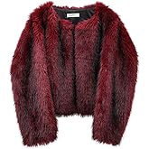 Amazhiyu Women's Faux Fur Long Sleeve Open-front Winter Cropped Coat with Pockets