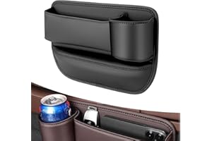 MEIDELI Car Leather Cup Holder Gap Bag, Seat Gap Storage Box, Gap Seat Filler with Cup Holder, Large Capacity Car Seat Storage Box, Adjustable Car Seat Gap Filler, Car Gap Bag (Black-Right)