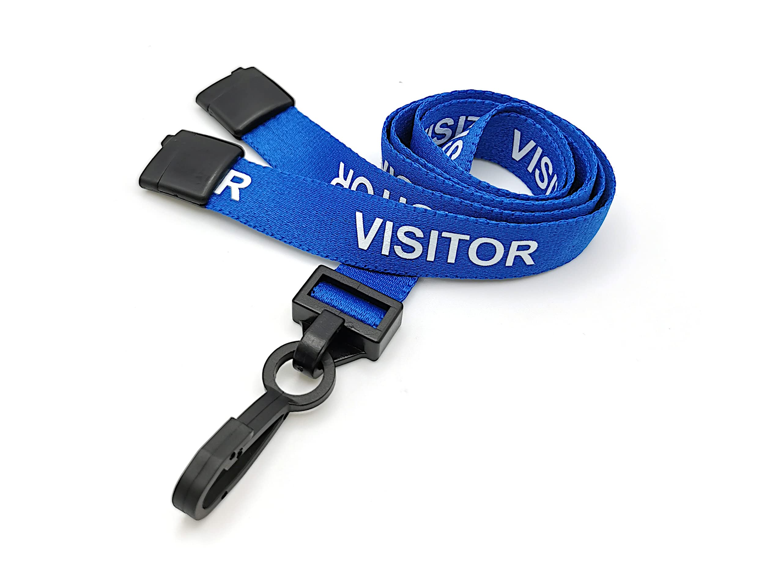 Blue Visitor Lanyards for Visitor Passes with Safety Break and Plastic Clip - Pack of 100
