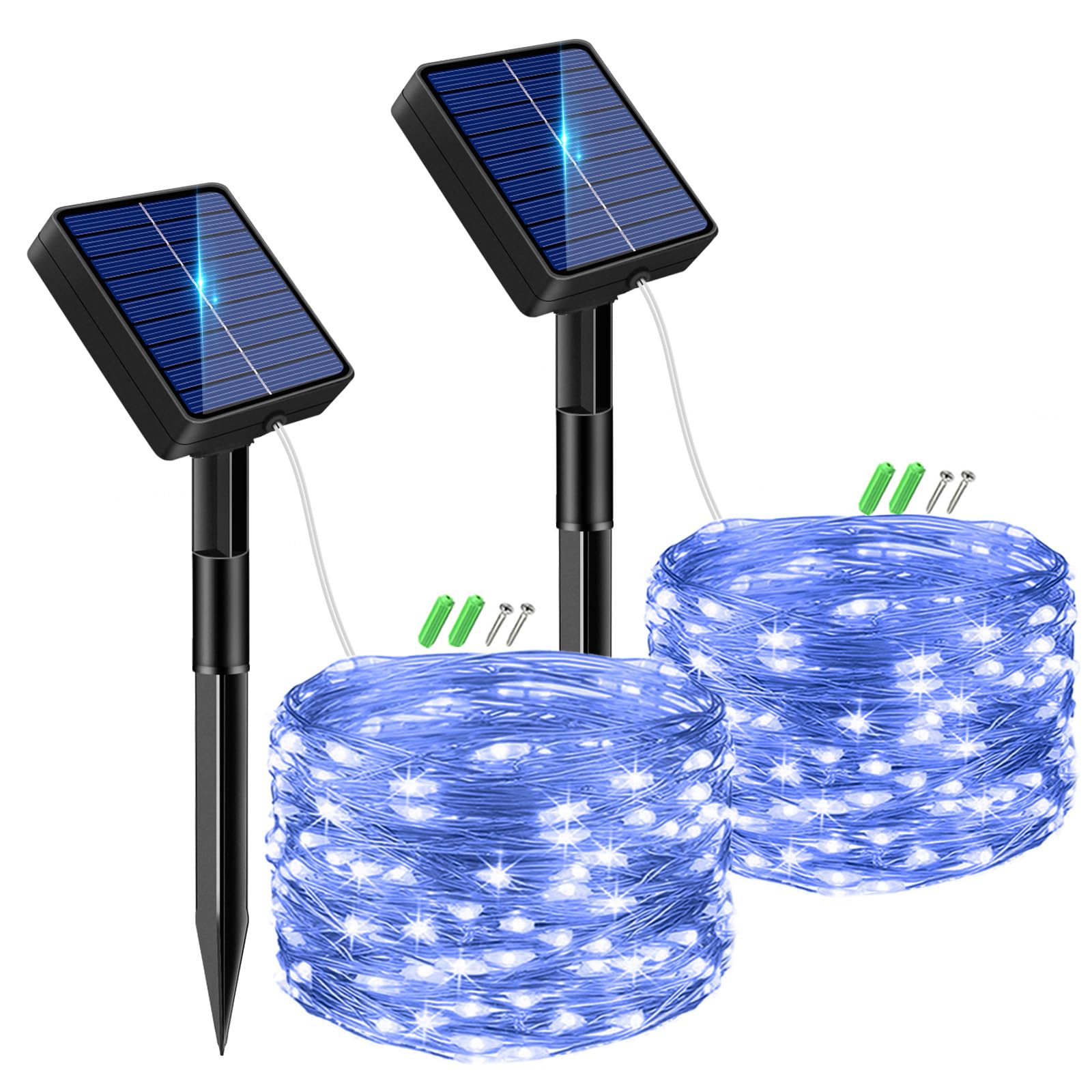 btfarm 2 Pack Solar String Lights Outdoor Garden, Total 40FT Fairy Lights Solar Powered 8 Modes Copper Wire Lights for Decorating Garden, Yard, Tree, Christmas, Blue