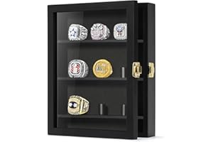 TJ.MOREE Championship Ring Display Case, 9 Posts Baseball & MoreDisplay Case, 8x10 Wall Mount Wooden Glass Shadow Box with Locks - Black