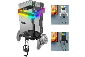 Fosmon Wall Mount for Xbox Series X/S with RGB Light, Detachable Dual Controller Holder and Headphone Hanger, 4 in 1 Mounted 