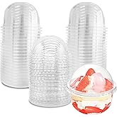 Jnnzzggu 50 Pack 9 oz Clear Plastic Dessert Cups with Dome Lids,No Hole Disposable Snack Bowls for Pudding,Parfait,Fruits,Ice Cream,Cake