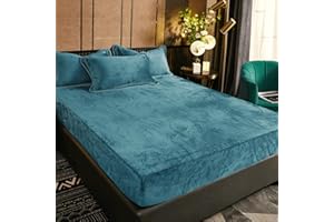 Peacock Blue Crystal Velvet Fitted Sheet Queen Only with 16" Elastic Deep Pocket, 1 Pack Ultra Soft Fluffy Double Fitted Bott