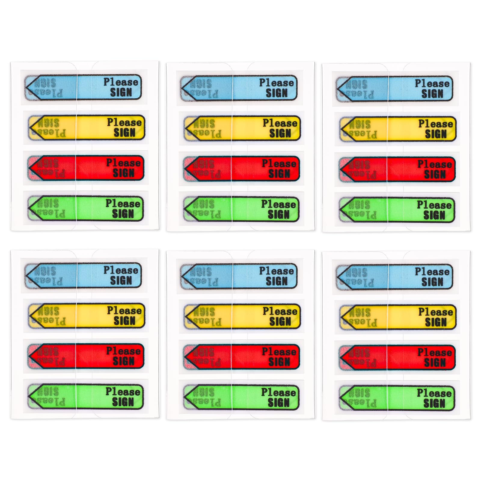 600pcs/6 Packs Please Sign Message Flags, 4 Colors Arrow Labels Stickers Sign Here Stickers Sticky Signature Tabs for Documents Notebooks Home Office School Supplies