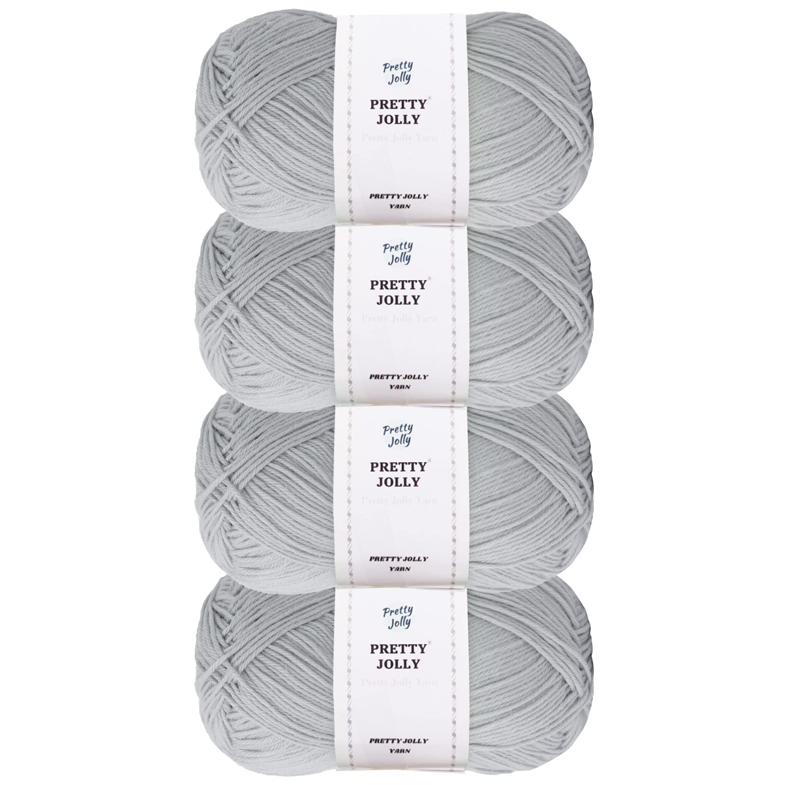 Pretty Jolly 4 Skeins Soft Baby Yarn, 100% Cotton, Crochet & Knitting, 4 Ply, Fingering Weight, Blanket Yarn for DIY Craft Total Length 4×160m/4×50g (Light Grey)
