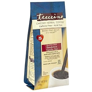 Teeccino Dandelion Herbal Coffee Alternative - Vanilla Nut – Ground Coffee Substitute | Organic Roasted Dandelion Root | Prebiotic | Caffeine Free | Gluten Free | Acid Free | Medium Roast, 10 ounce