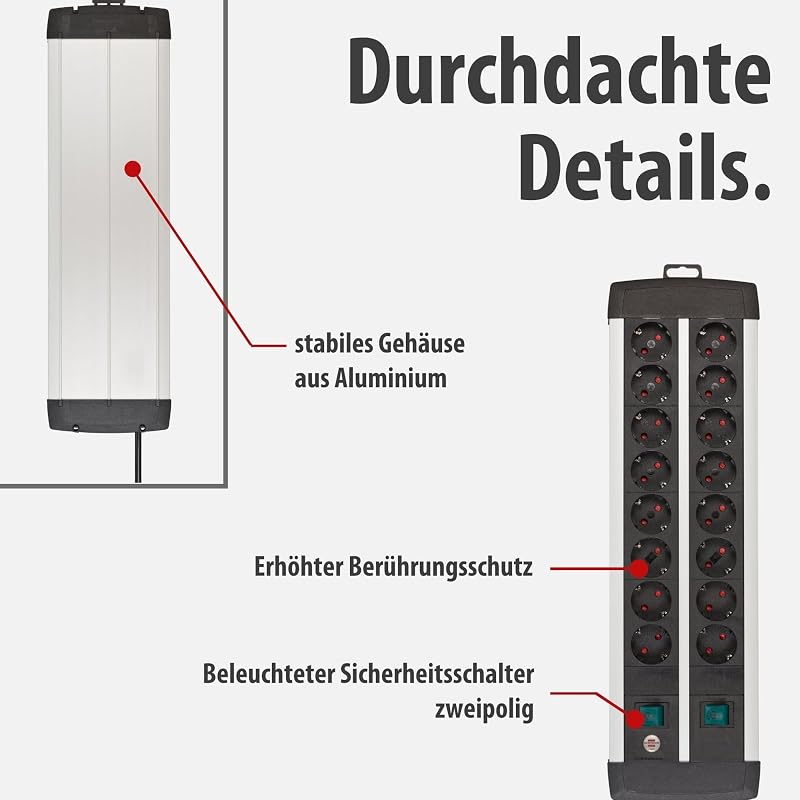 Premium-Alu-Line Steckdosenleiste 16-Fach, 3m
