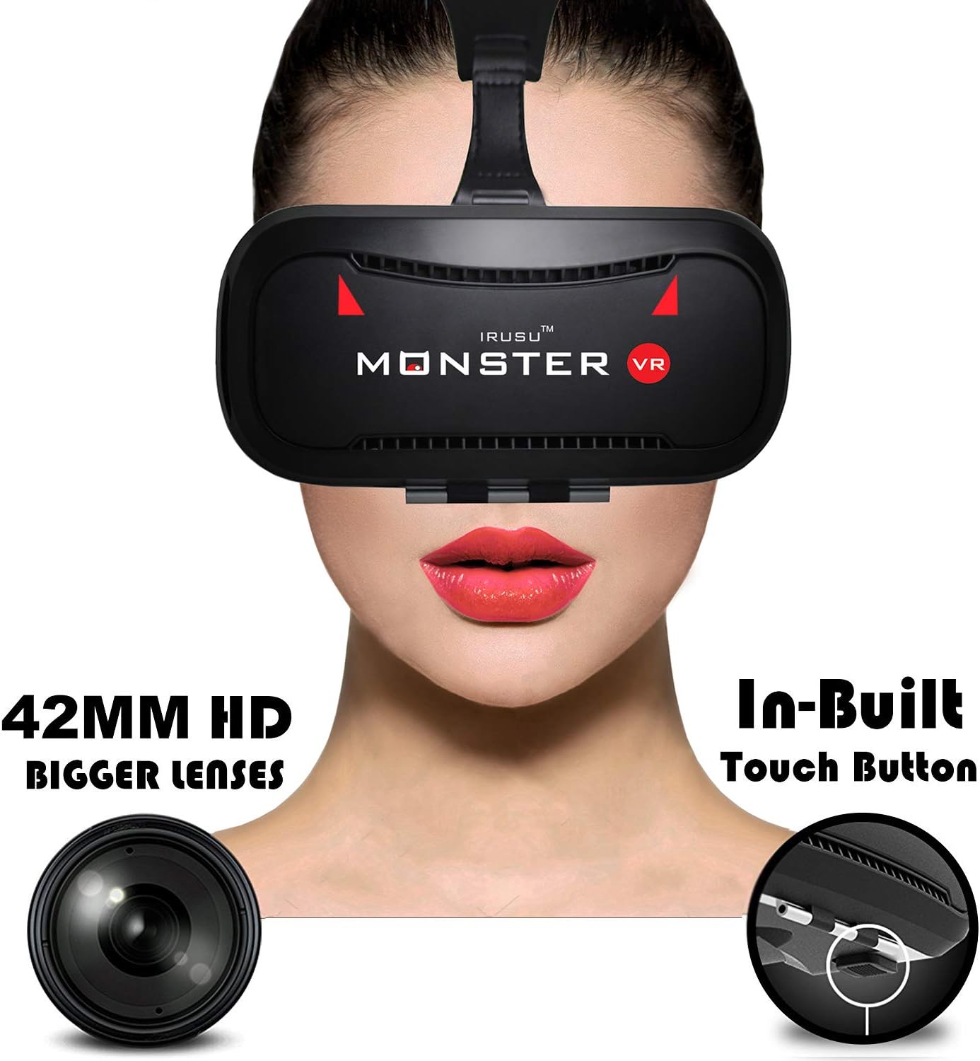 Irusu Monster VR Box Headset with HD Lenses and Advanced Touch Button for Smartphones