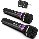 Wireless Microphone, Rechargeable Wireless Microphones with One-to-One Chip Connection and LED Lights, 40H Duration, 200FT Range Receiving, Less Latency Karaoke Microphone for Singing, Speech, Party