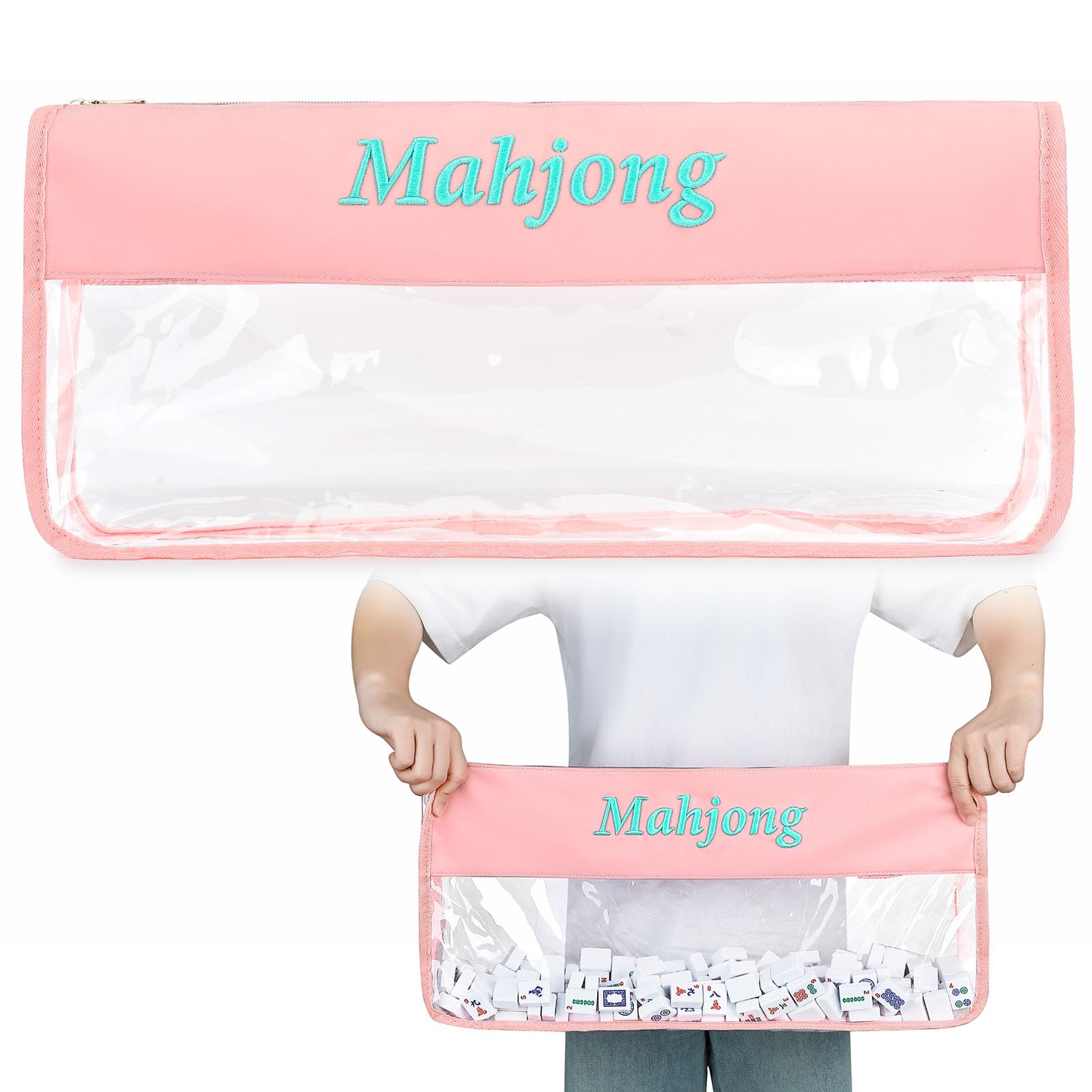 Photo 1 of 1 PCS American Mahjong Tile Bag - Empty Mahjong Tiles Bag Only with Zippered & Letters, Case Only, Pink