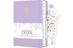 BLUGOOL Planner 2026, Weekly and Monthly Planner with Tabs from Jan 2026 - Dec 2026, A5 Hardcover Academic Calendar with Date for School & Office Schedule, 5.8" x 8.3", Purple