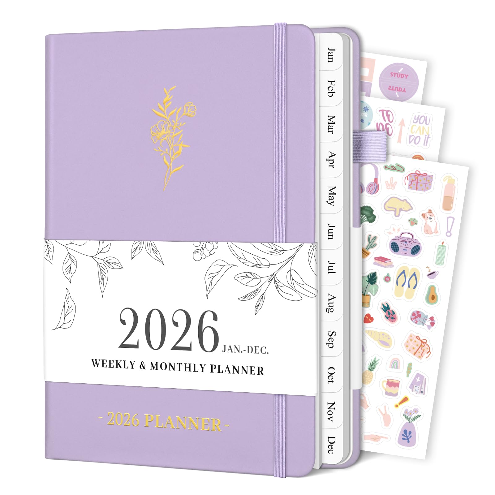 Photo 1 of Planner 2026, Weekly and Monthly Planner with Tabs from Jan 2026 - Dec 2026, A5 Hardcover Academic Calendar with Date for School & Office Schedule, 5.8" x 8.3", Purple