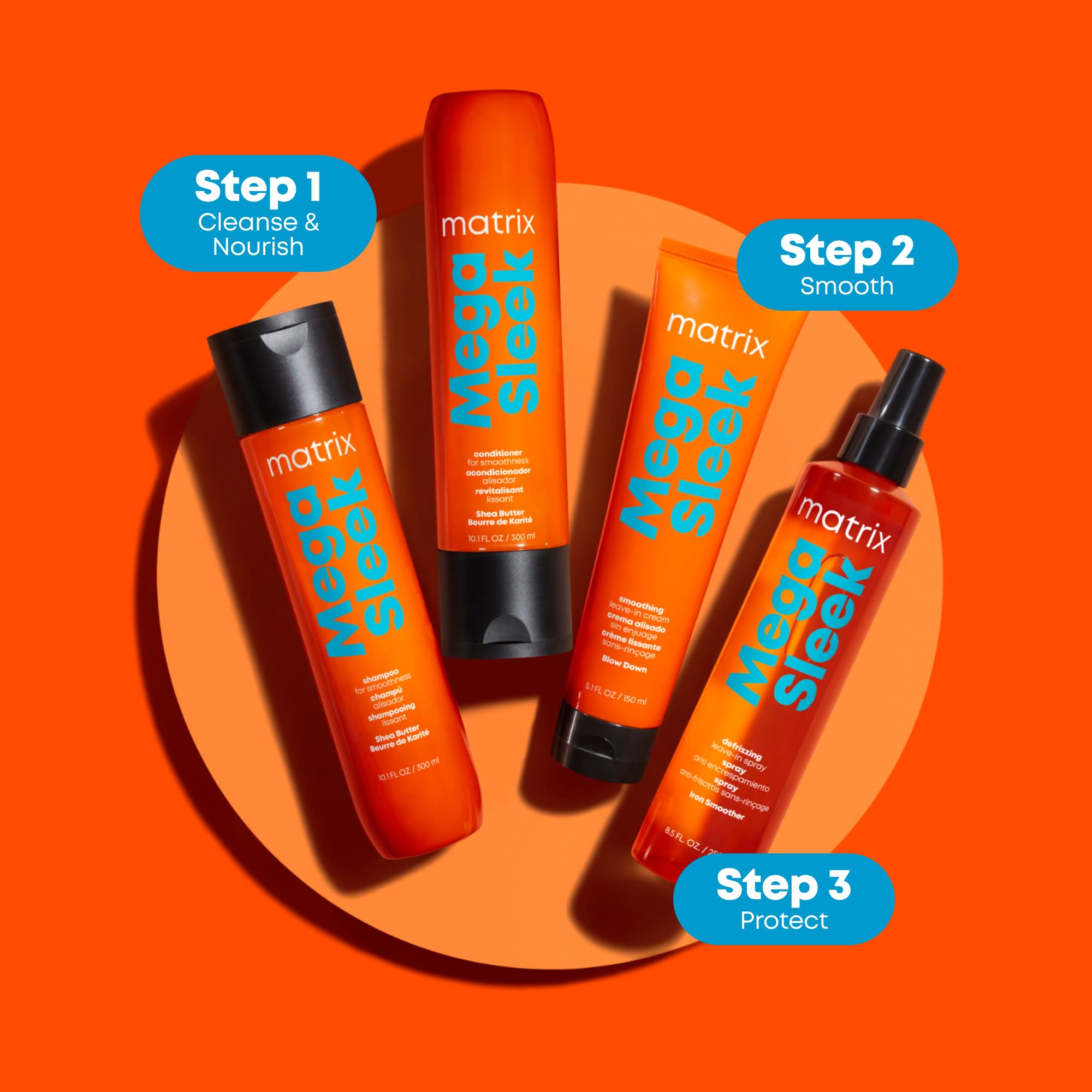 Matrix Mega Sleek Conditioner - Smoothing and Detangling, For Dry, Damaged & Frizzy Hair, Salon Professional Conditioner, With Shea Butter, Vegan