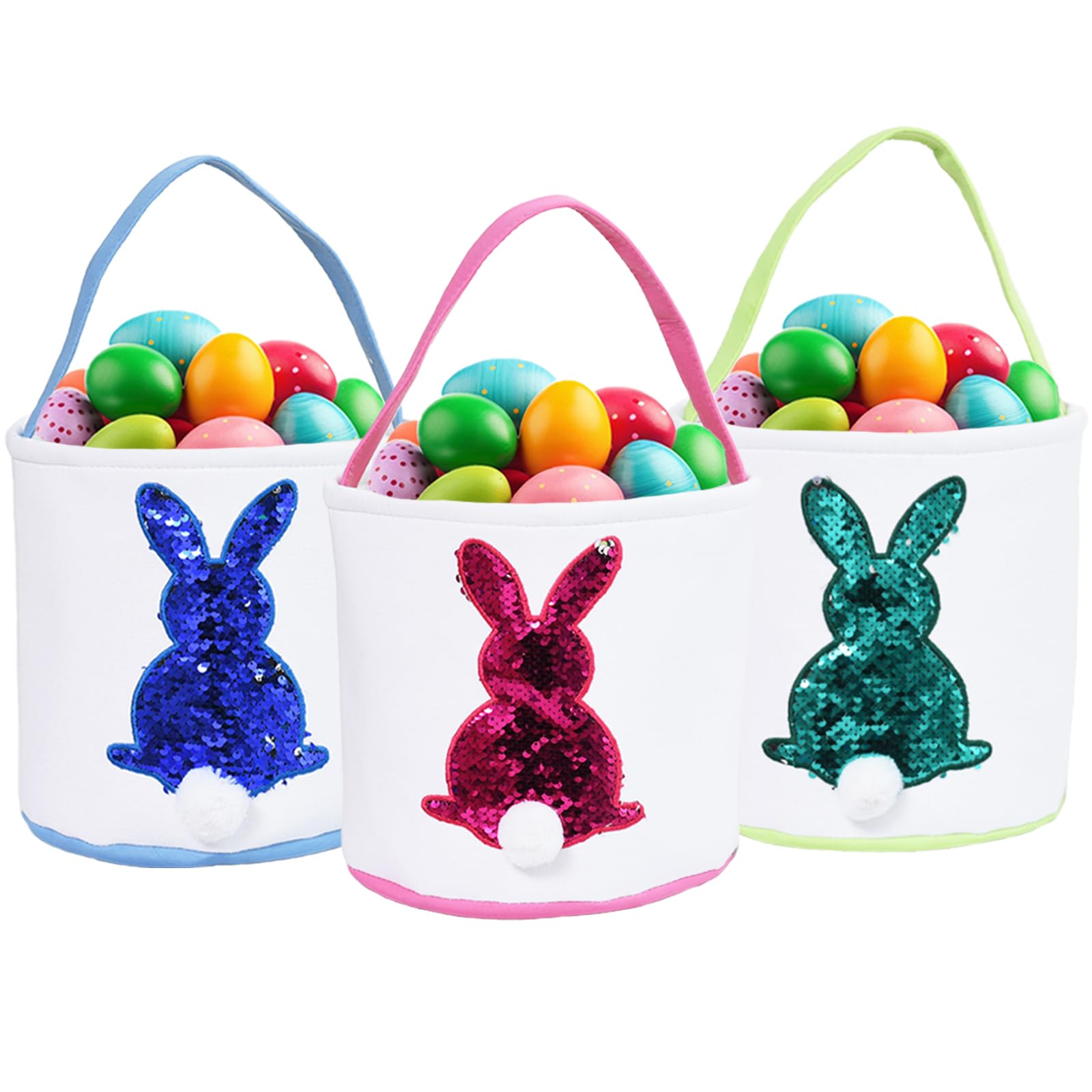 GugnRyAc 3 Pcs Easter Bunny Basket for Kids - Color Changing Reusable Easter Egg Baskets - Perfect for Girls & Boys Easter Egg Hunts (Pink, Blue, Green)