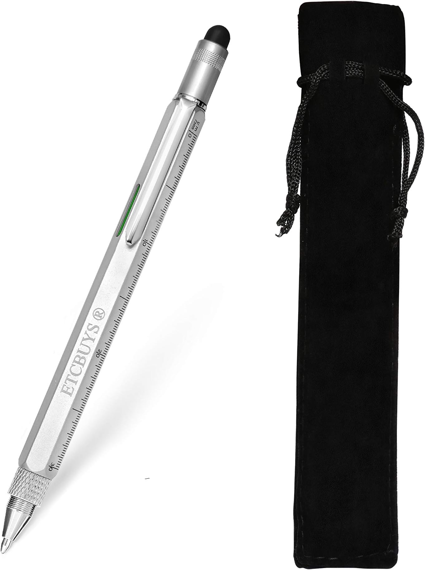 Screwdriver Pen Pocket Multi-Tool 6 in 1 – Multi-Functional & Sturdy Aluminum DIY Tool, With Screwdriver, Stylus, Bubble Level, Ruler & Phillips Flathead Bit, Unique Gift Idea 2 (1 Silver)