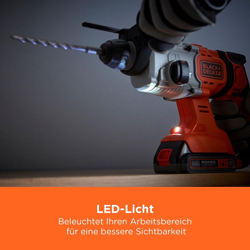 18V Akku-SDS-Plus-Bohrhammer, 1.2J Schlagenergie, 3 Modi, Inklusive 6mm Beton-Bit und Kit-Box, BCD900B-XJ