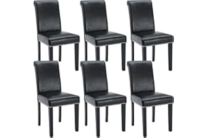 Westice Dining Chairs Set of 6, PU Leather Dining Room Kitchen Side Chair with Nailhead Trim and Rubber Wood Legs, Black