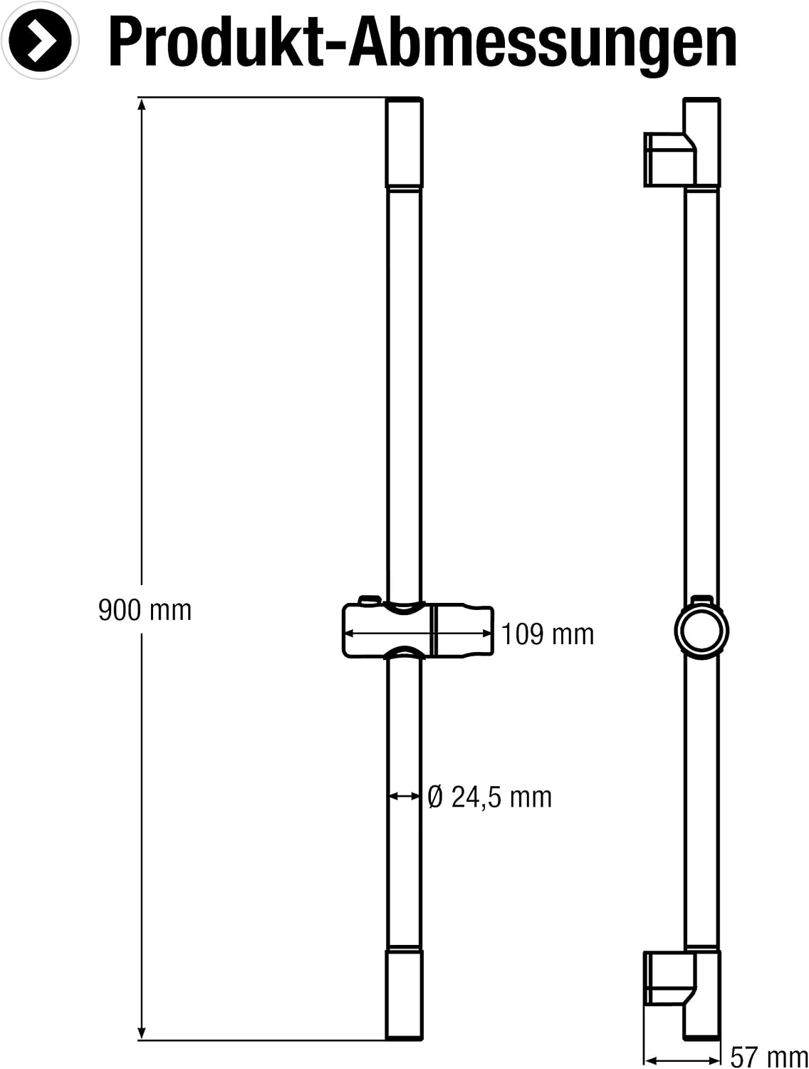 Cornat Cervia TECB3442 Wall Rail 90 cm Length Variable Wall Fixings with Push Button Slider Chrome-Plated Shower Rail Shower Rail Shower Holder - Image 3