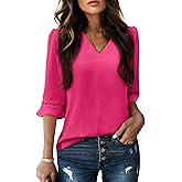 siliteelon Women Dressy Casual Blouse 3/4 Sleeve Tops V Neck Office Work Shirt Classy Ladies Clothes Spring 2026 Trendy