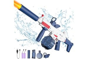 HUGEWAY Electric Water Gun,Squirt Gun With Muzzle Flash,Automatic Water Gun Blaster up to 32 FT Long Range,Outdoor Party Shooting Game Toy With 2 Batteries & 2 Water Tanks,Ideal Summer Gift for Kids & Adults.