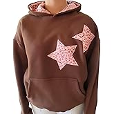 Chvity Womens Star Graphic Hoodies Oversized Y2k Leopard Print Hooded Sweatshirt Teen Girls Casual Cheetah Unisex Streetwear