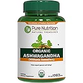Pure Nutrition Organic Ashwagandha Tablets - 600mg | 120 Count | USDA Organic Certified | Ayurvedic Herb for Vata & Pitta Balance | Non-GMO | Gluten-Free