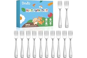 DRKIO Stainless Steel Toddler Forks Set - 12 Pieces Kids Forks Set Children Safe Food Grade Kids Silverware Small Forks Metal Toddler Utensils Dishwasher Safe Mirror Polished