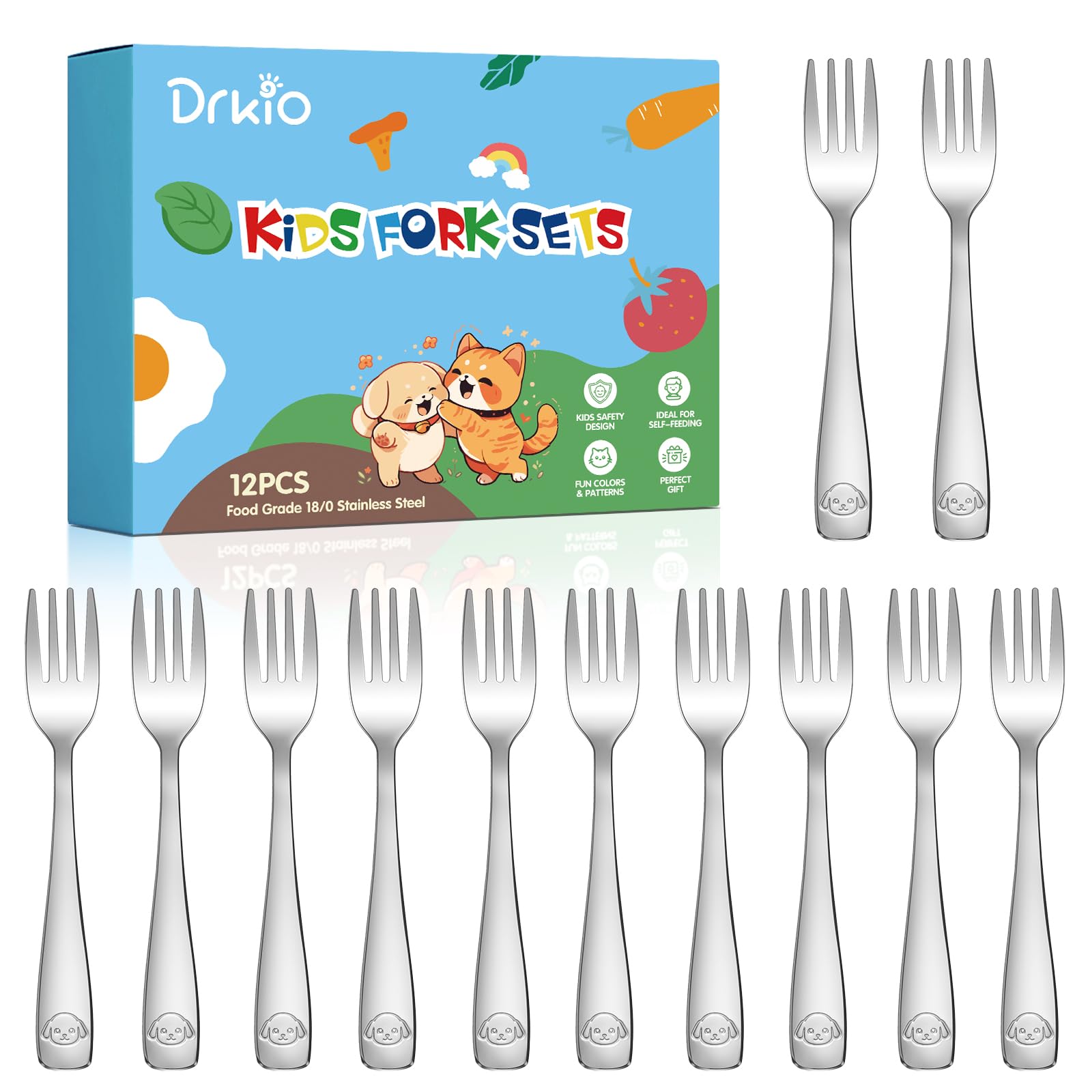 Photo 1 of DRKIO Stainless Steel Toddler Forks Set - 12 Pieces Kids Forks Set Children Safe Food Grade Kids Silverware Small Forks Metal Toddler Utensils Dishwasher Safe Mirror Polished