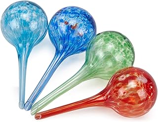 Topmail 4 Stück Bunte Bewässerungskugel Blumenbewässerung aus Glas Gießarm- Bewässerungs-Kugeln kleine selbstbewässernder Blumentopf Ø 6 cm H 15cm für topfpflanzen （Hellblau, blau, grün, rot）
