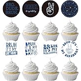 Musaeva Bruh Its My Birthday Decorations - 40 PCS Blue Bruh It's My Birthday Theme Cupcake Toppers, Boys Teen Men Funny Birthday Party Decor Supplies