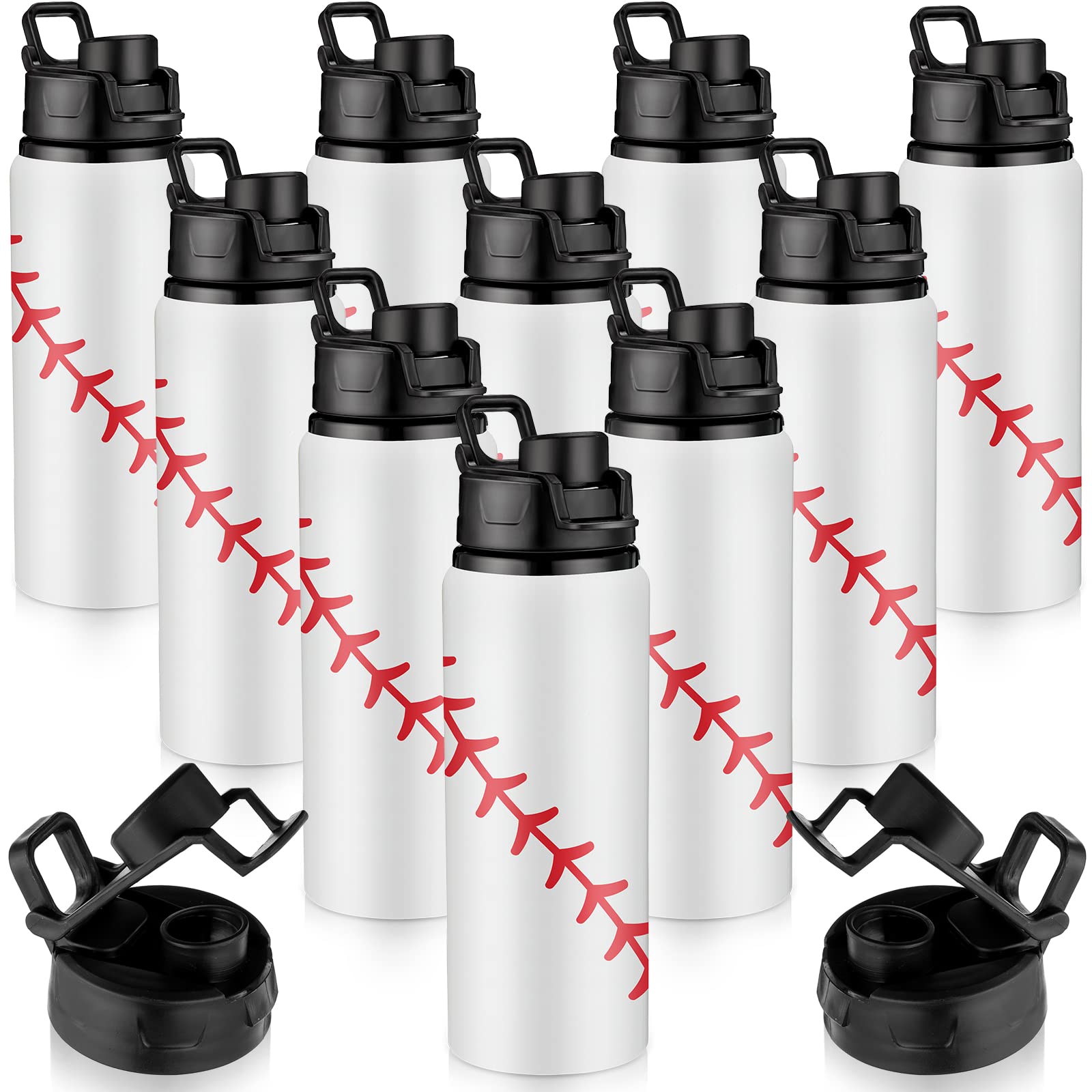 Photo 1 of 10 Pcs Softball Water Bottles Aluminum Softball Gifts Bulk Baseball Tumbler Baseball Sports Bottle with Snap Lid Leak Proof for Kid Team Travel Coffee Gym (White,20 oz)