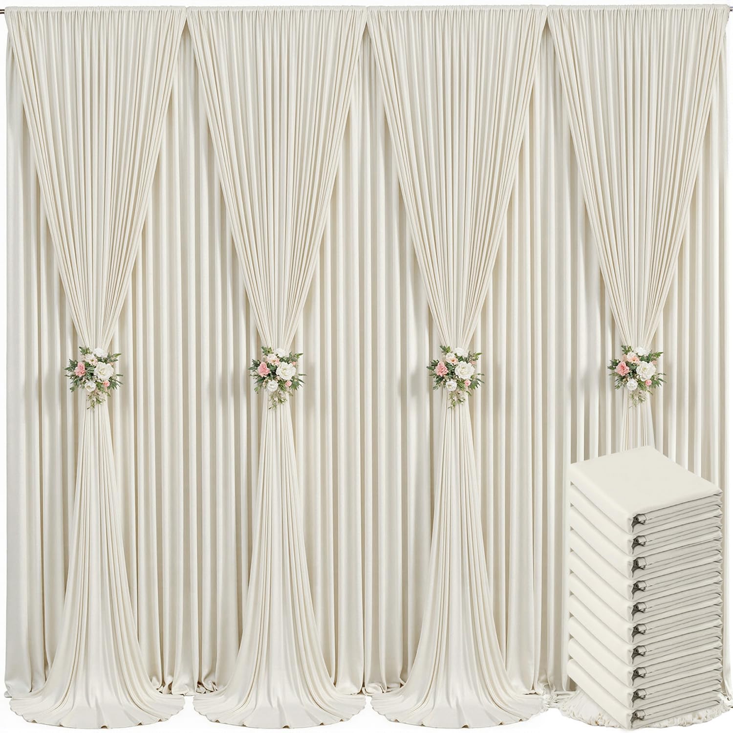 Photo 1 of 10 Panels Beige Backdrop Curtain for Baby Shower Wrinkle Free 50ft x 10ft Backdrop Drapes Panels for Parties Wedding Bridal Shower Birthday Photo Photography Fabric Background Decoration