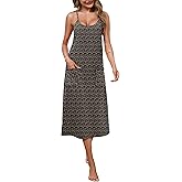Marvmys Long Cotton Racerback Nightgowns for Women Sleeveless Sleepwear Scoop Neck Chemise Sleep Dress with Pockets