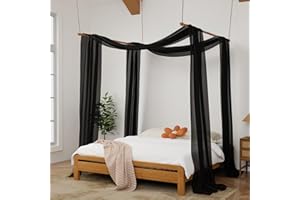 Hptmus Canopy Bed Curtains - 2 Panel Canopy for Bed in 52 x 256 Inches Black Sheer Scarf Bed Canopy Drapes Bed Canopy Curtains Luxury Sheer Bed Canopy Scarf for Adults Girls Room Decor(King,Black)