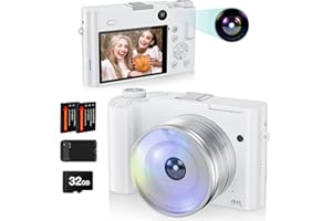 4K Digital Camera for Photography, 64MP Autofocus Vlogging Camera for YouTube with Front Rear Lens, Compact Travel Point and 