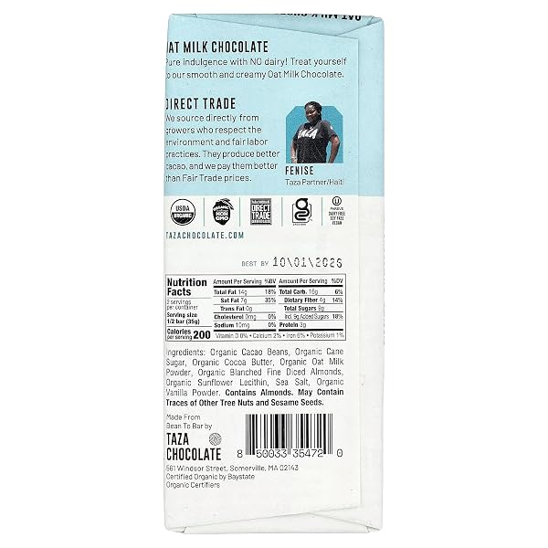 OAT MILK CHOCOLATE – CLASSIC BAR BY TAZA CHOCOLATE