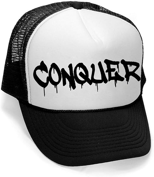 Men's Dripping Graffiti Conquer Hat V275 Hat Black/White Trucker Hat One Size at Amazon Men’s