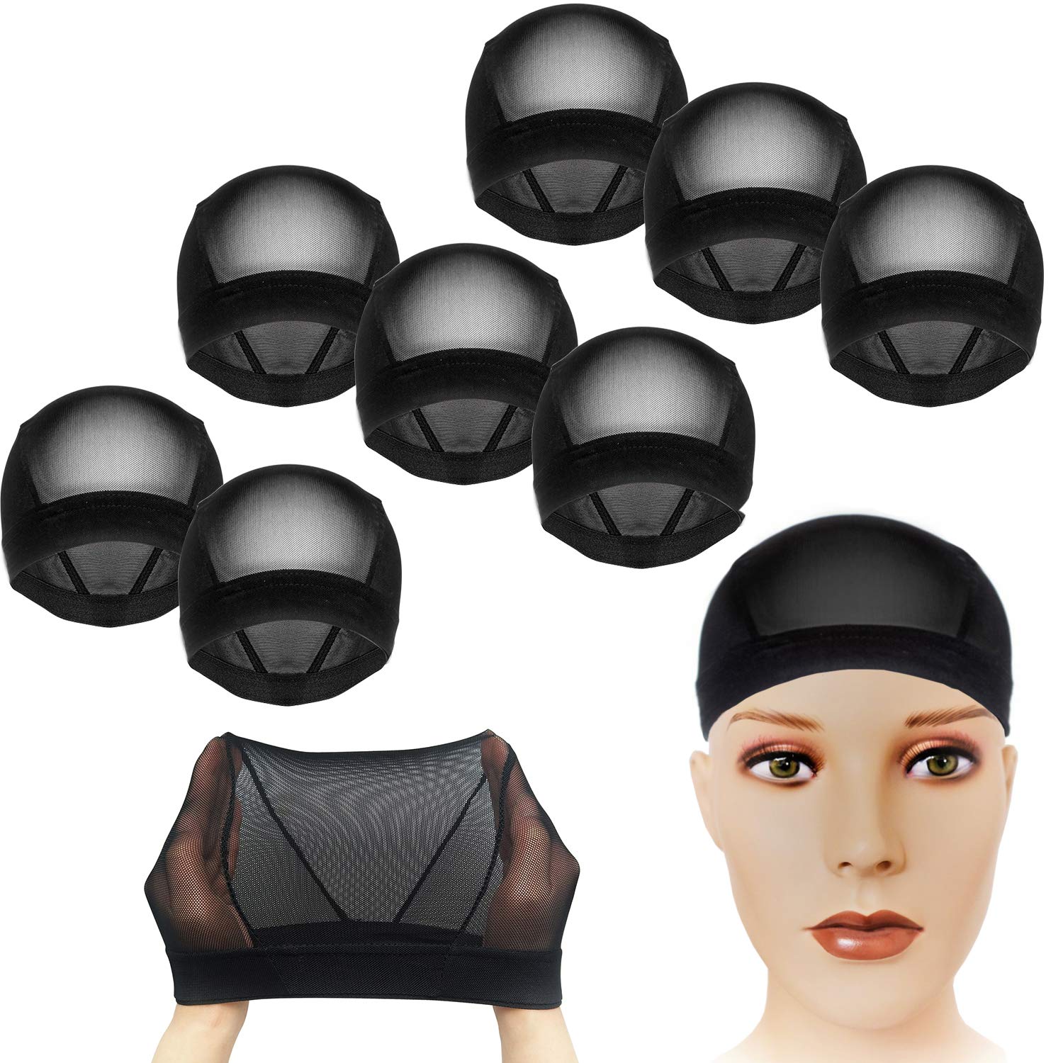 CODOHI 10 Packs Dome Wig Cap for Men Women All Round Stretchy Spandex Full Wig Cap, Weaving Mesh - Black