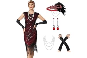MTITE Women's Flapper Dresses 1920s Dresses for Women Great Gatsby Sequin Fringed Roaring 20s with 20s Accessories Set