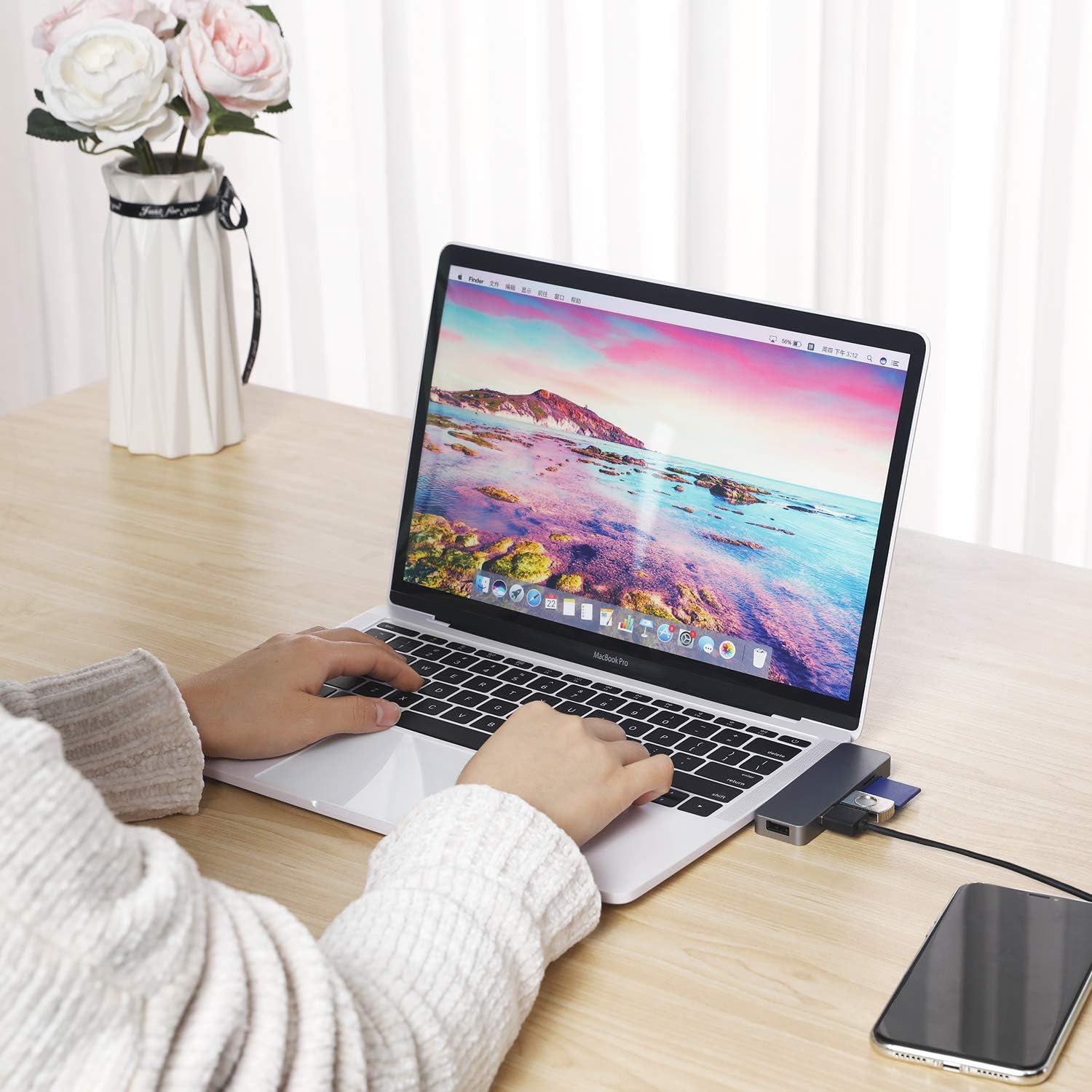 USB C Hub for MacBook,6-in-1 Type C Hub Adapter for Laptop with USB 3.0/2.0, 87W Small USB Hub for Laptop Powered Delivery, TF/SD Card Reader Compatible for MacBook Pro, XPS More Type C Devices: Electronics