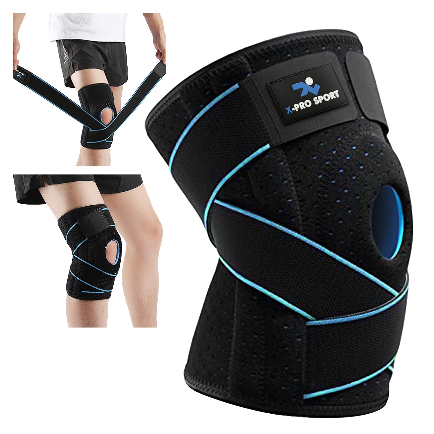 Cable Technologies Knee Brace with Side Stabilizers, X-Pro Sport Adjustable Patellar Knee Brace, Meniscus Cruciate Ligaments Support, Professional Breathable Orthopedic Brace for Men and Women