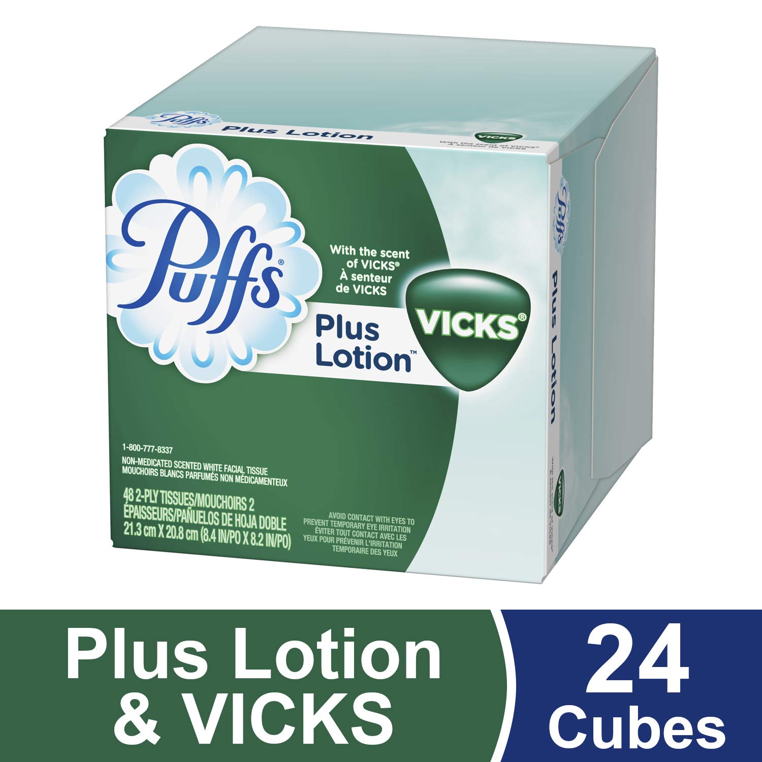 Puffs Plus Lotion with Vicks Facial Tissues, 24 Family Boxes, 88 Tissues per Box