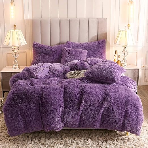 Amazon Com Uhamho Faux Fur Velvet Fluffy Bedding Duvet Cover Set