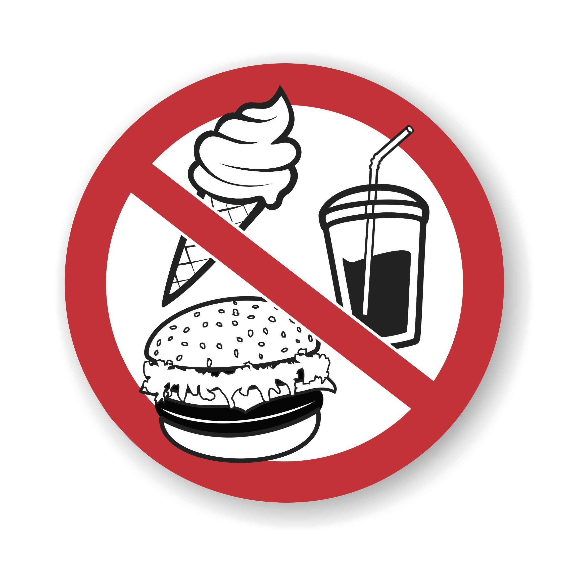 imaggge.com Signaling Sticker - No Food - Do not eat - Food Prohibited - 3 Stickers - 5.8" White Vinyl Round Cartoon Stickers