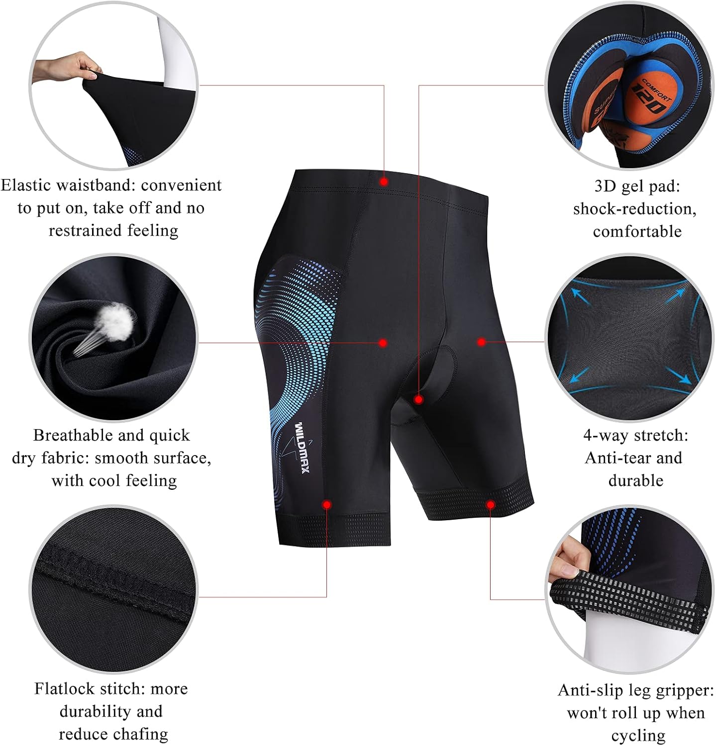 Upgrade Men's Cycling Underwear Shorts 3D Gel Padded with Anti-Slip Leg Grips: Clothing