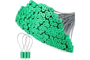 Nuogo 200 Pcs Steel Security Cable Seals 11.8 Inch Metal Numbered Anti-Tamper Shipping Seal Disposable Self Locking Numbered Tags for Container Trailers Cargo Trailer Truck(Green)