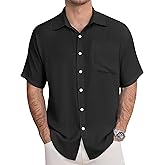 URRU Men's Shirts Casual Short Sleeve Button Down Shirt Summer Dress Shirts Loose Fit Beach Shirts Vacation Tops