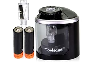 TOOLSAND Electric Pencil Sharpener, Battery-Powered, Batteries Included, High-Speed Automatic, Best for Colored, No. 2 Wood Graphite Pencils, Home Office School Classroom Adults Kids, Straight Blade (Black)